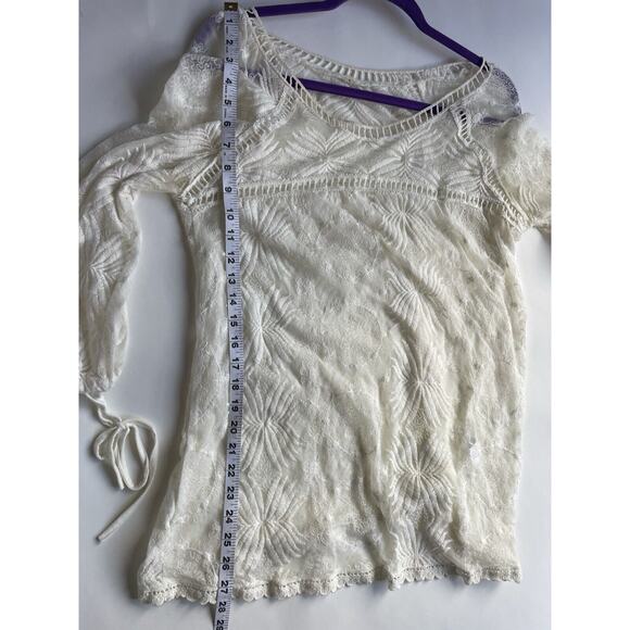 Fairy Sheer Ivory Embroidered Coquette Cottagecore Cotton Boho Blouse Tunic M - Picture 5 of 9